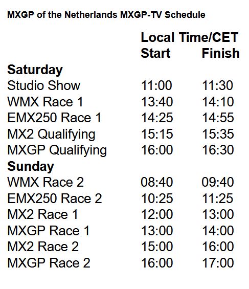 MXGP of The Netherlands TV schedule & Race Links orario 2020